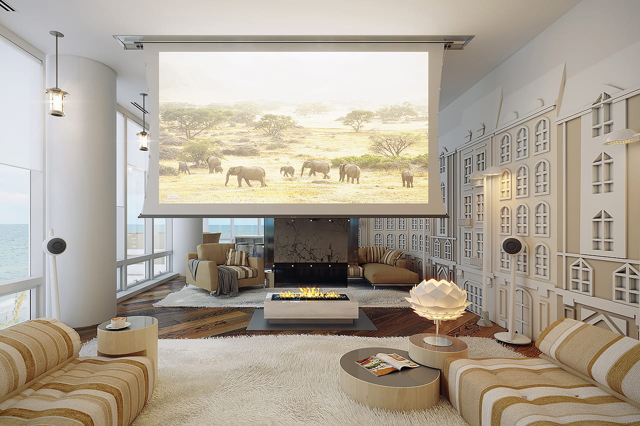 Фото дизайна кинотеатра в интерьере таунхауса