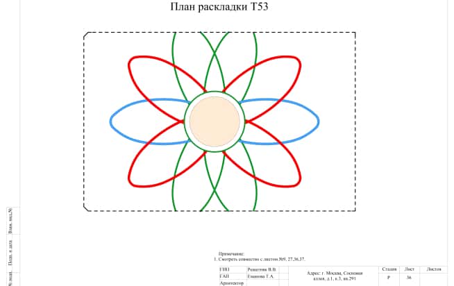Классическая роскошь, потолки дизайн-проект. План раскладки Т53