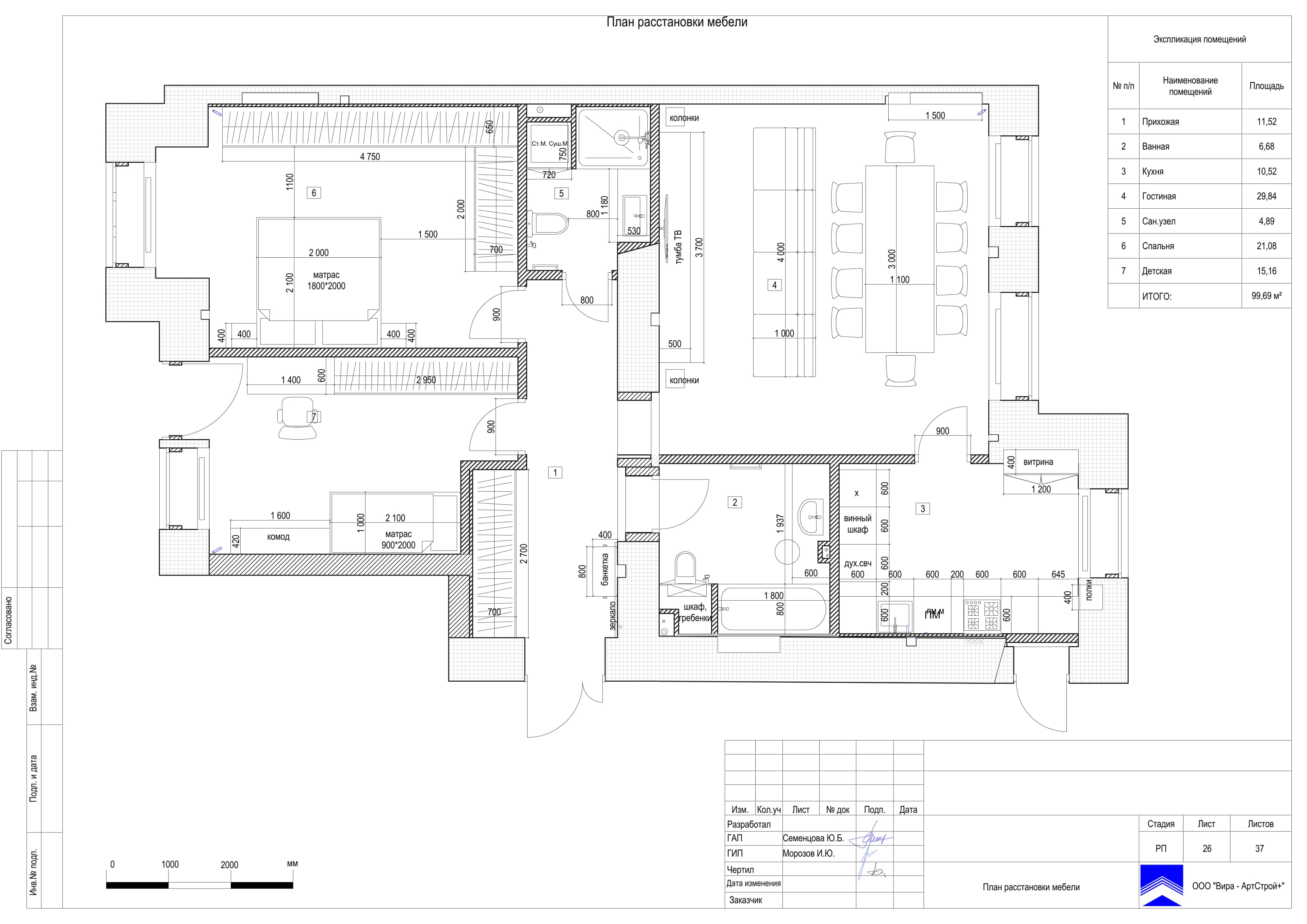 Планировка квартиры площадью 100 м²