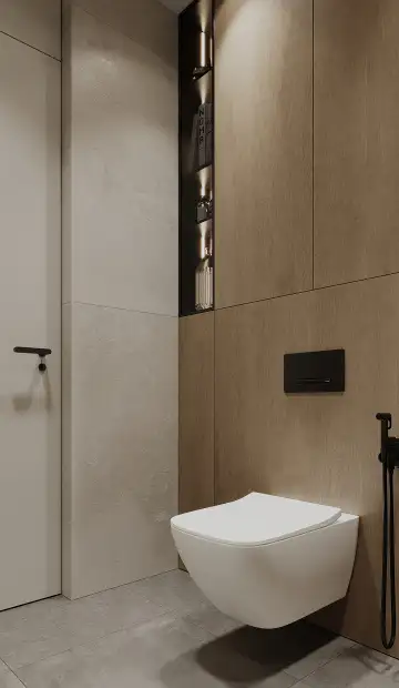 Дерево в камне. Над коробом инсталляции предусмотрели шкаф для хозяйственных мелочей