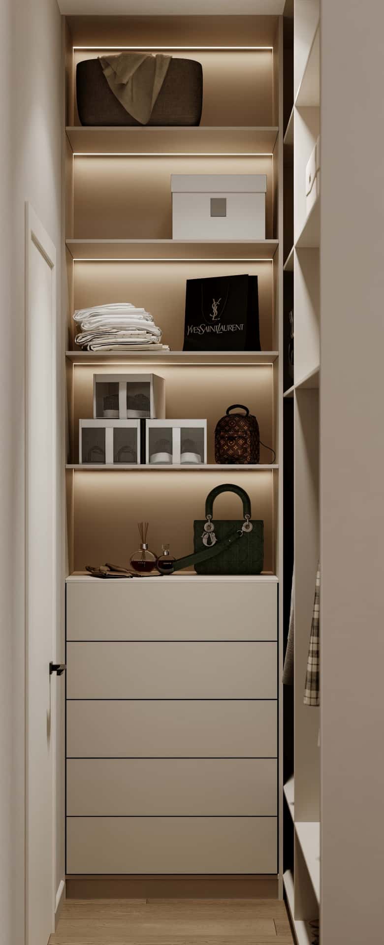 Дизайн и ремонт квартиры в ЖК AFI Park Воронцовский — Стиль как инвестиция, 60 м2. Мастер-спальня с гардеробной, фото 7