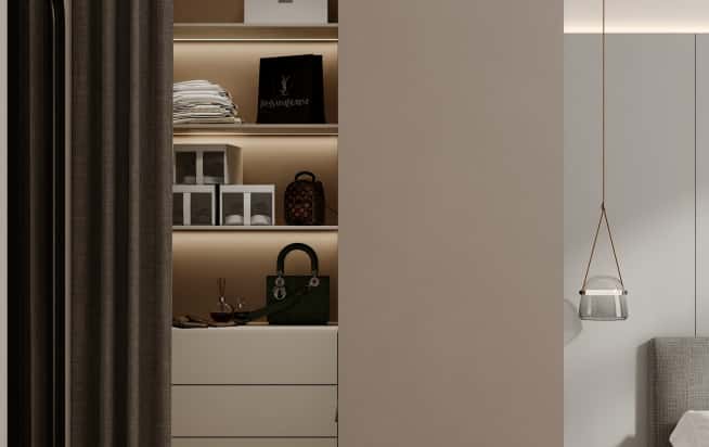 Дизайн и ремонт квартиры в ЖК AFI Park Воронцовский в стиле современный. Мастер-спальня с гардеробной, фото 4