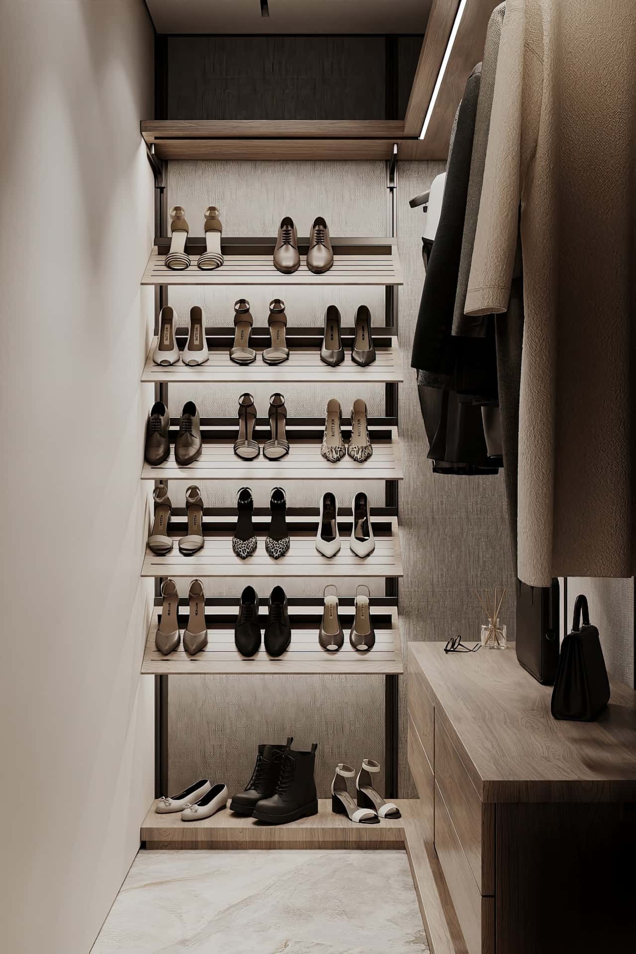 Дизайн и ремонт квартиры в ЖК Большая семерка — Тёплая гармония, 69 м2. Гардеробная, фото 1