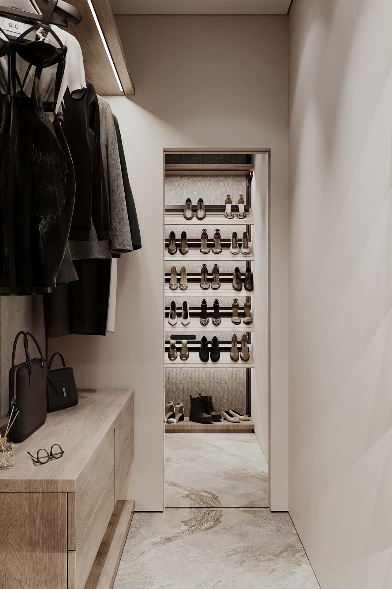 Дизайн и ремонт квартиры в ЖК Большая семерка — Тёплая гармония, 69 м2. Гардеробная, фото 2