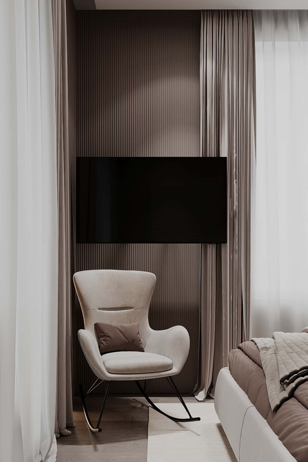 Дизайн и ремонт квартиры в ЖК Большая семерка — Тёплая гармония, 69 м2. Спальня, фото 2