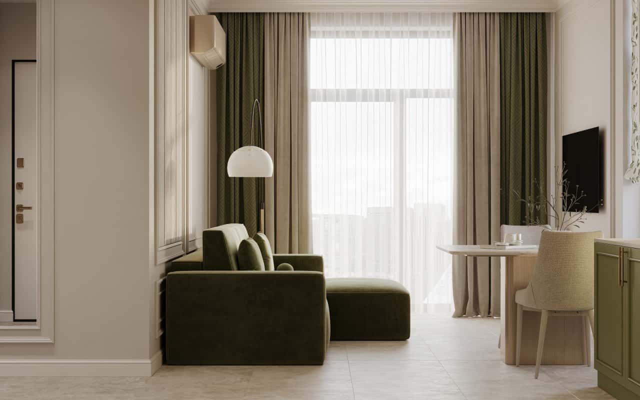 Крупноформатная плитка в гостиной