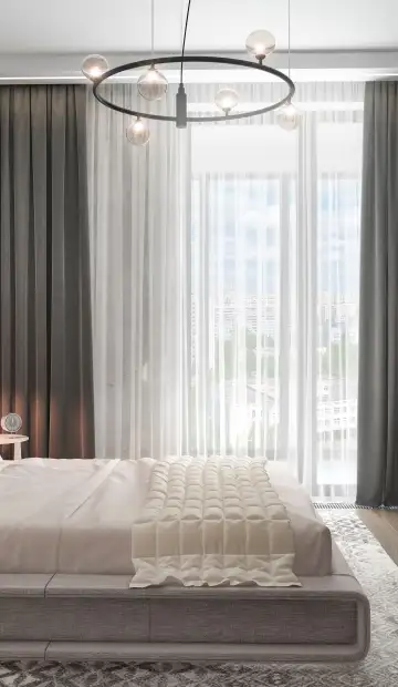 ЖК «Дом Серебряный Бор». Простой комод под телевизором, белого цвета с нишами разного размера и формы