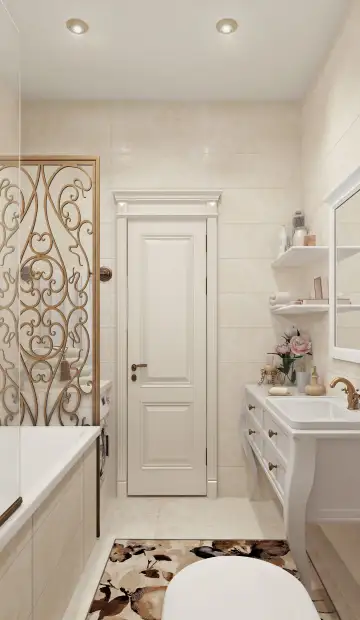 ЖК «Дом в олимпийской деревне». Железная позолоченная ширма в ванной комнате