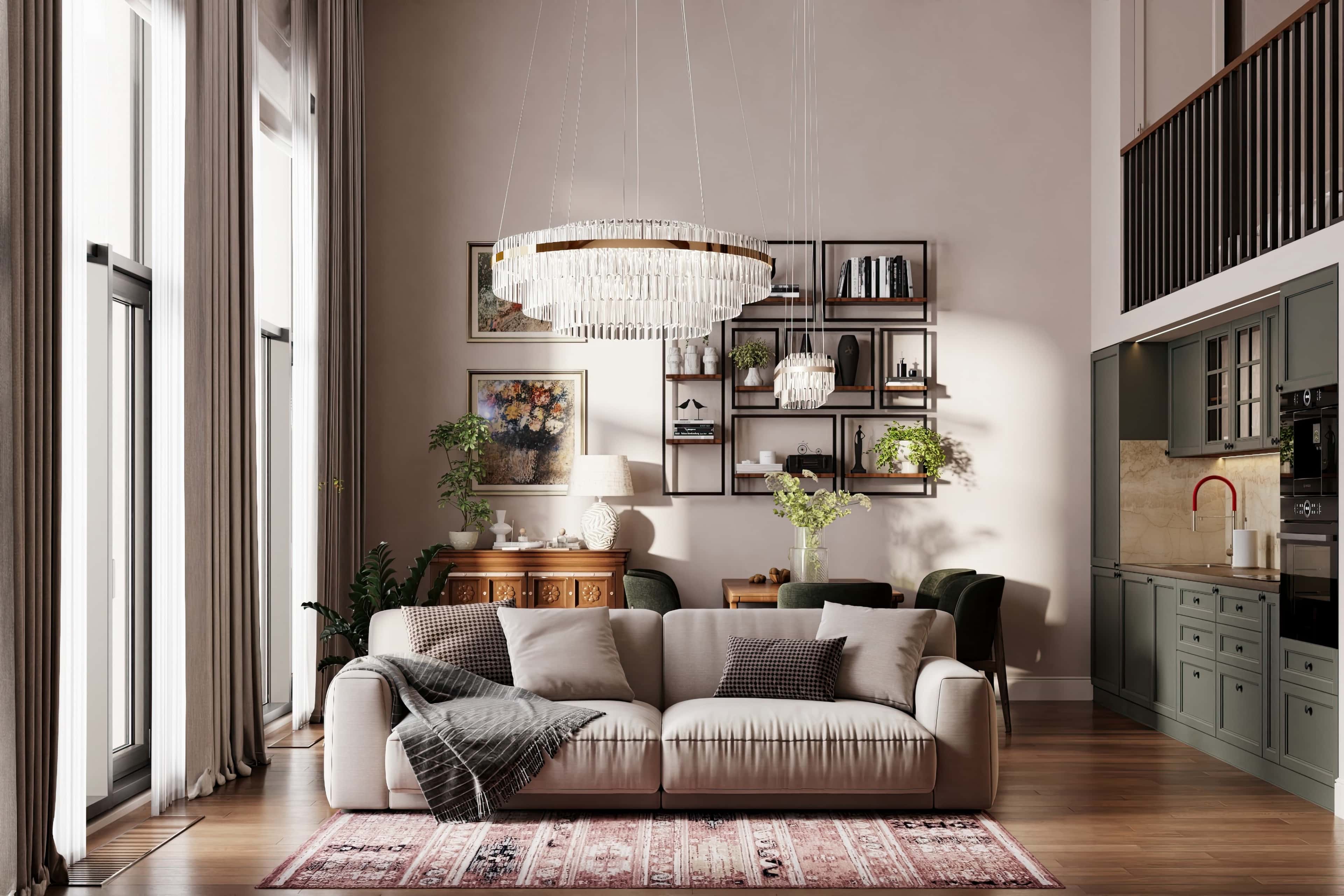 Оформление интерьера кухни-гостиной. Фото № 80649.