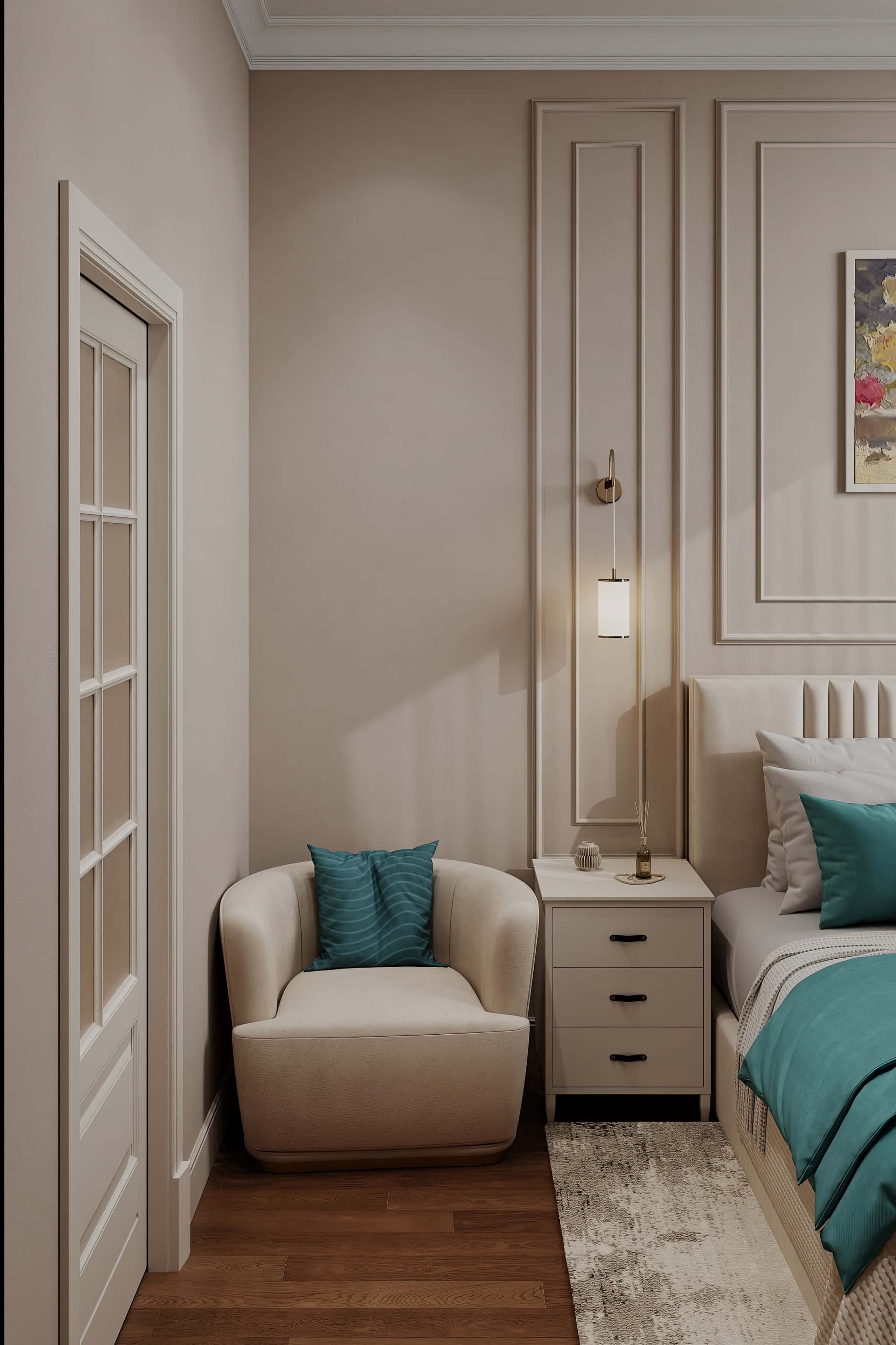 Оформление интерьера спальни. Фото № 80667.