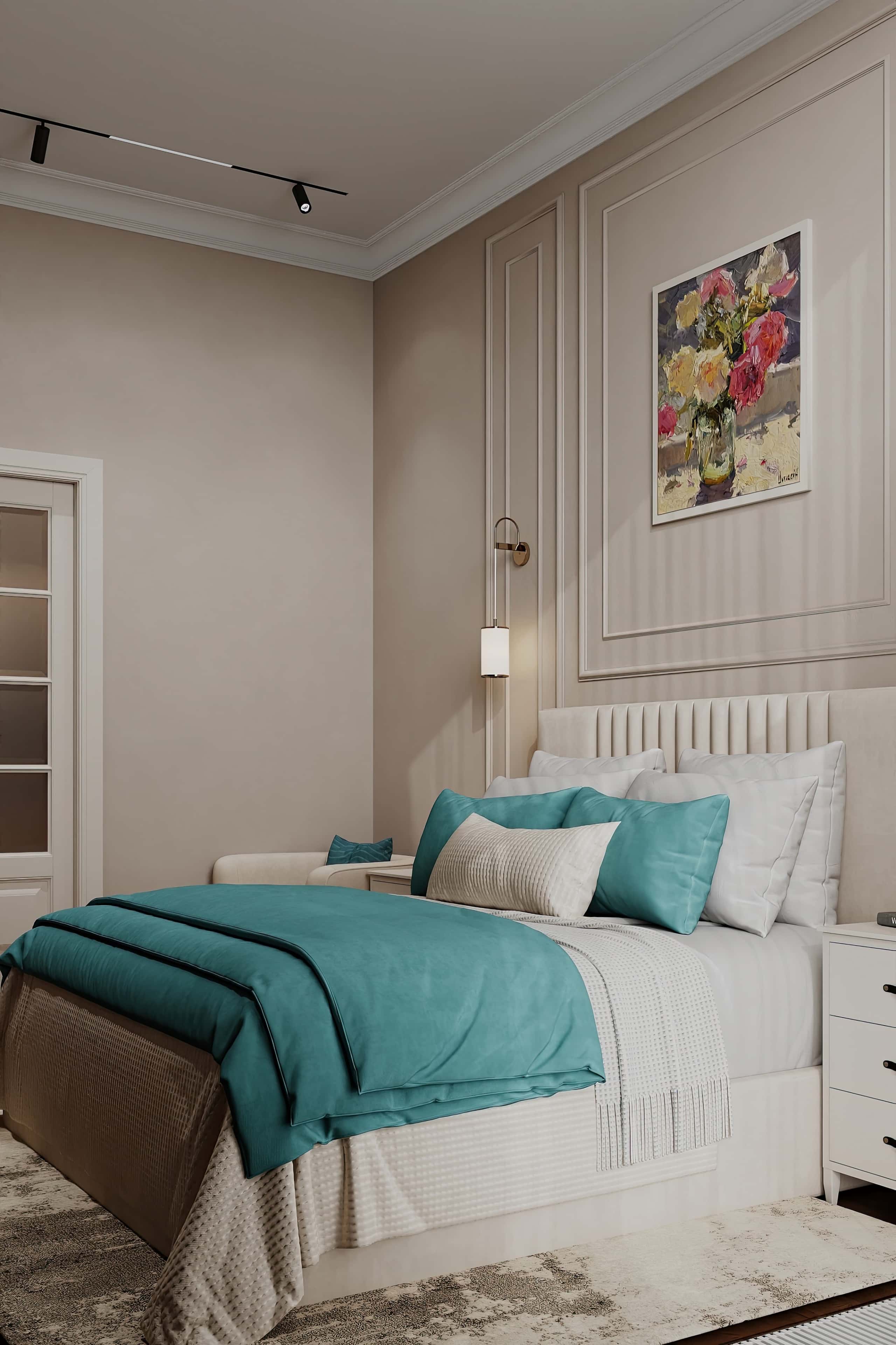 Оформление интерьера спальни. Фото № 80669.