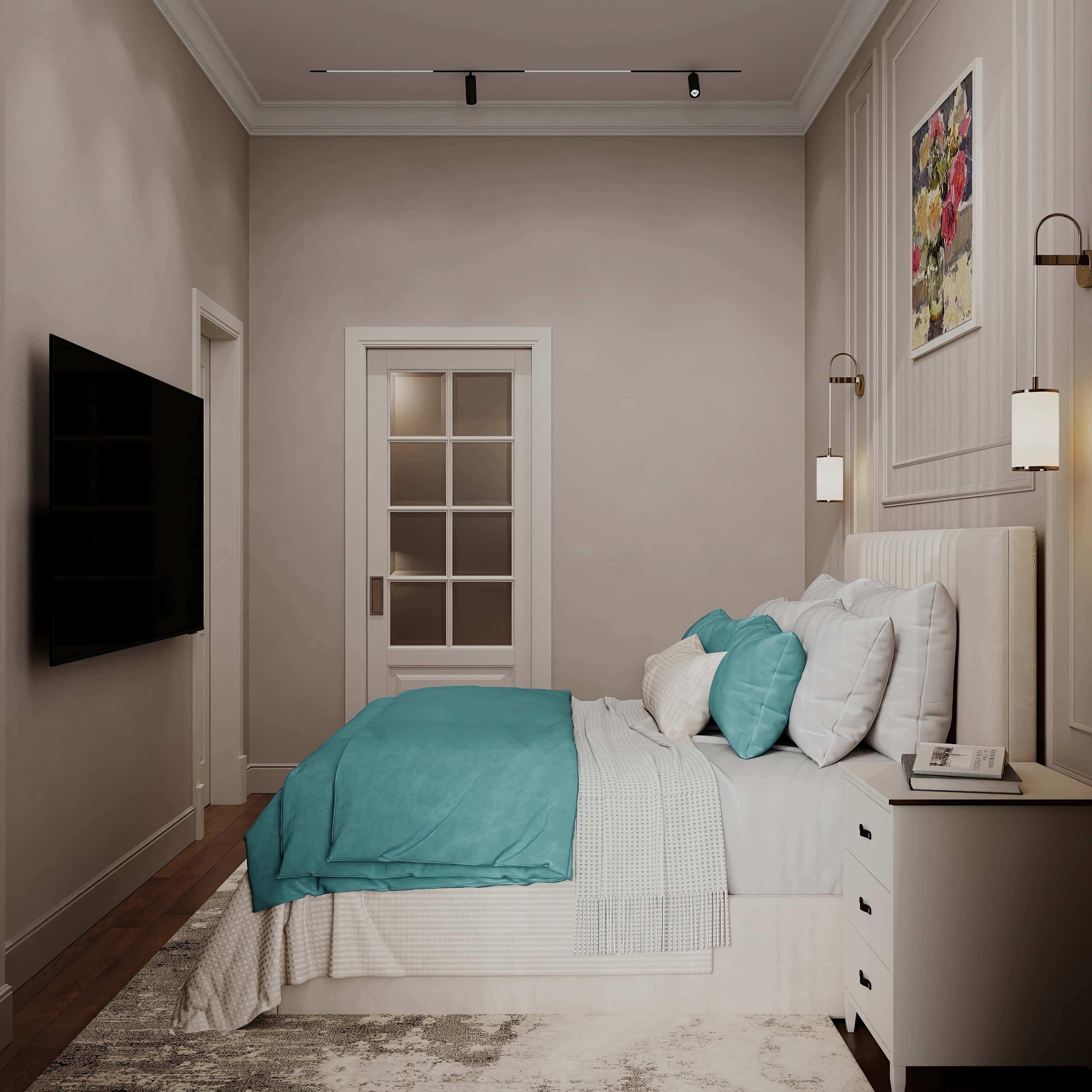 Оформление интерьера спальни. Фото № 80668.