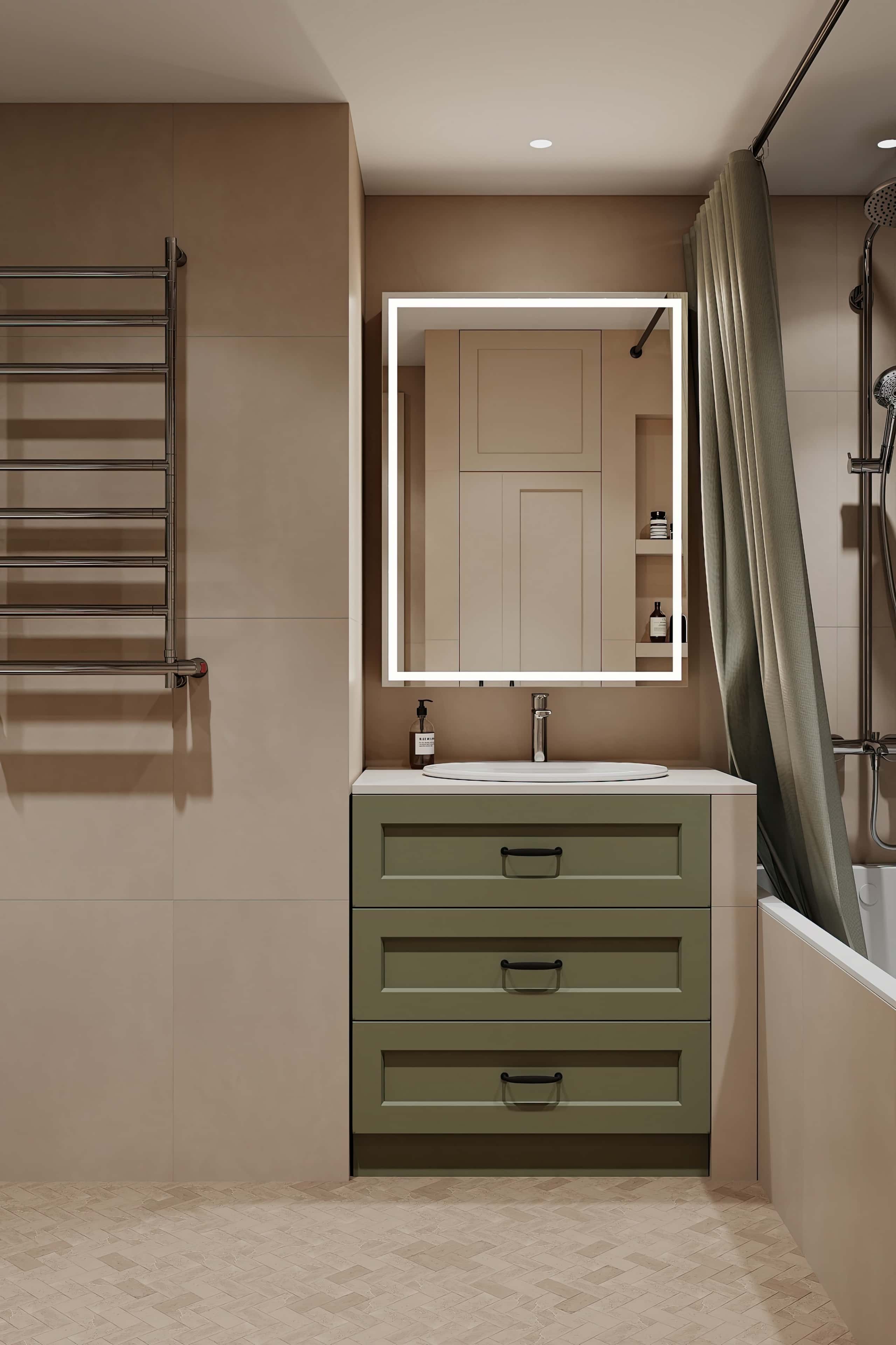 Оформление интерьера ванной комнаты. Фото № 80671.