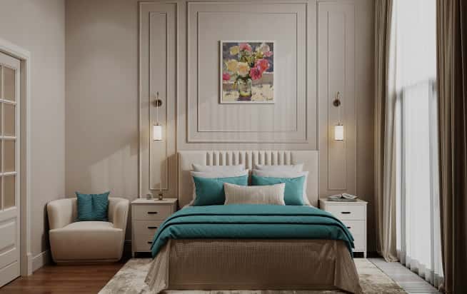 Дизайн и ремонт квартиры в ЖК Джаз в стиле современный. Спальня