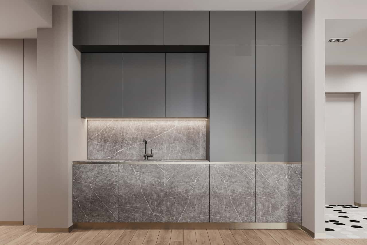 Серая кухня в стиле минимализм