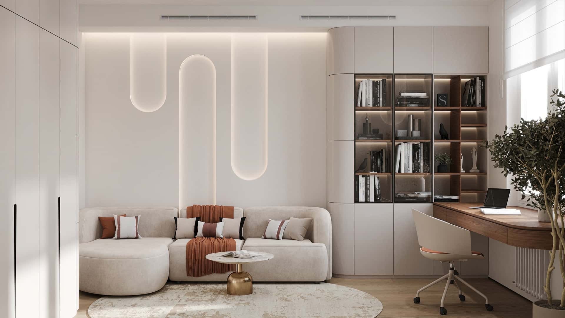 Дизайн и ремонт квартиры в ЖК Эмеральд — Сияние форм, 131 м2. Гостевая