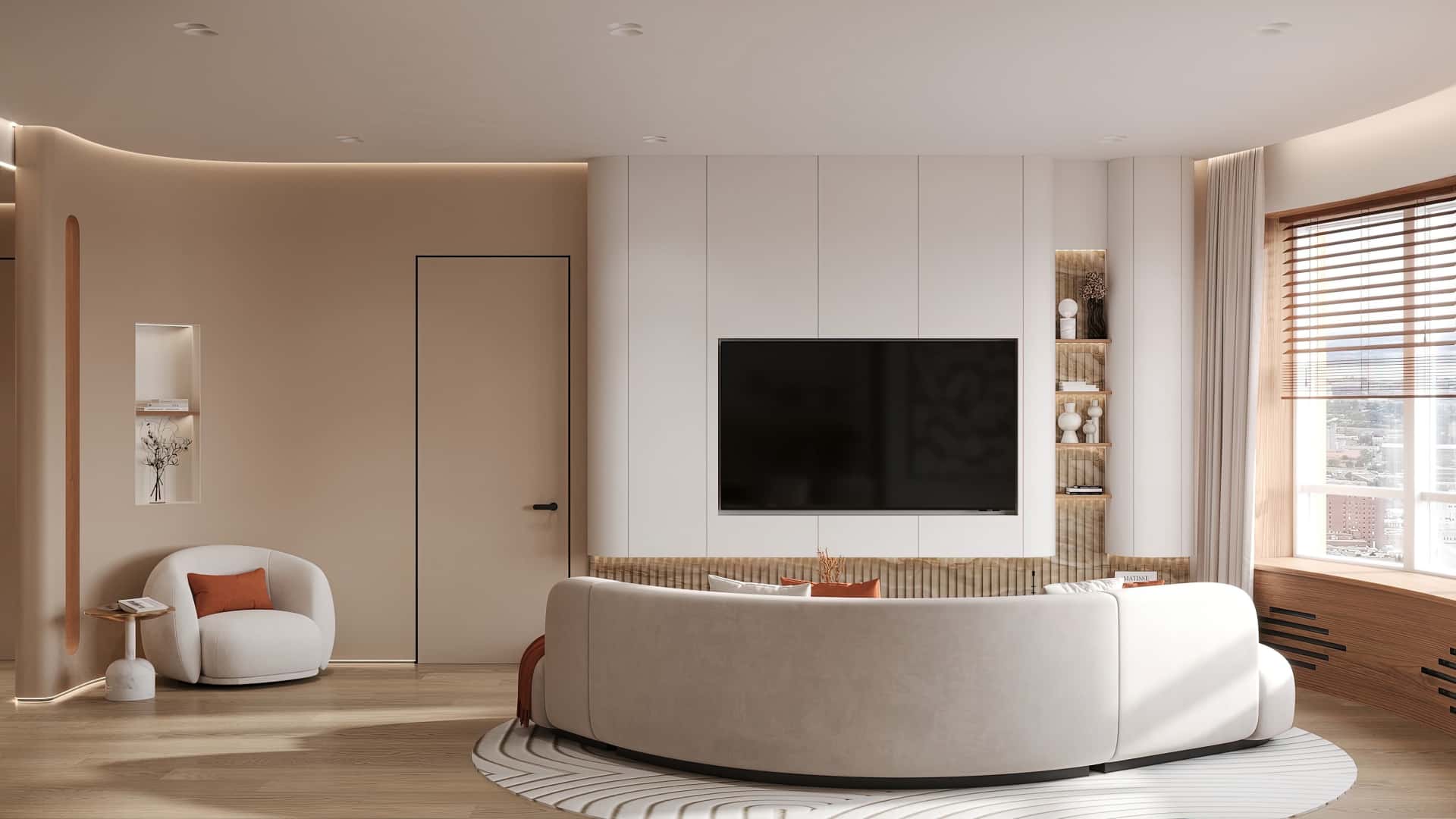 Дизайн и ремонт квартиры в ЖК Эмеральд — Сияние форм, 131 м2. Гостиная, фото 9