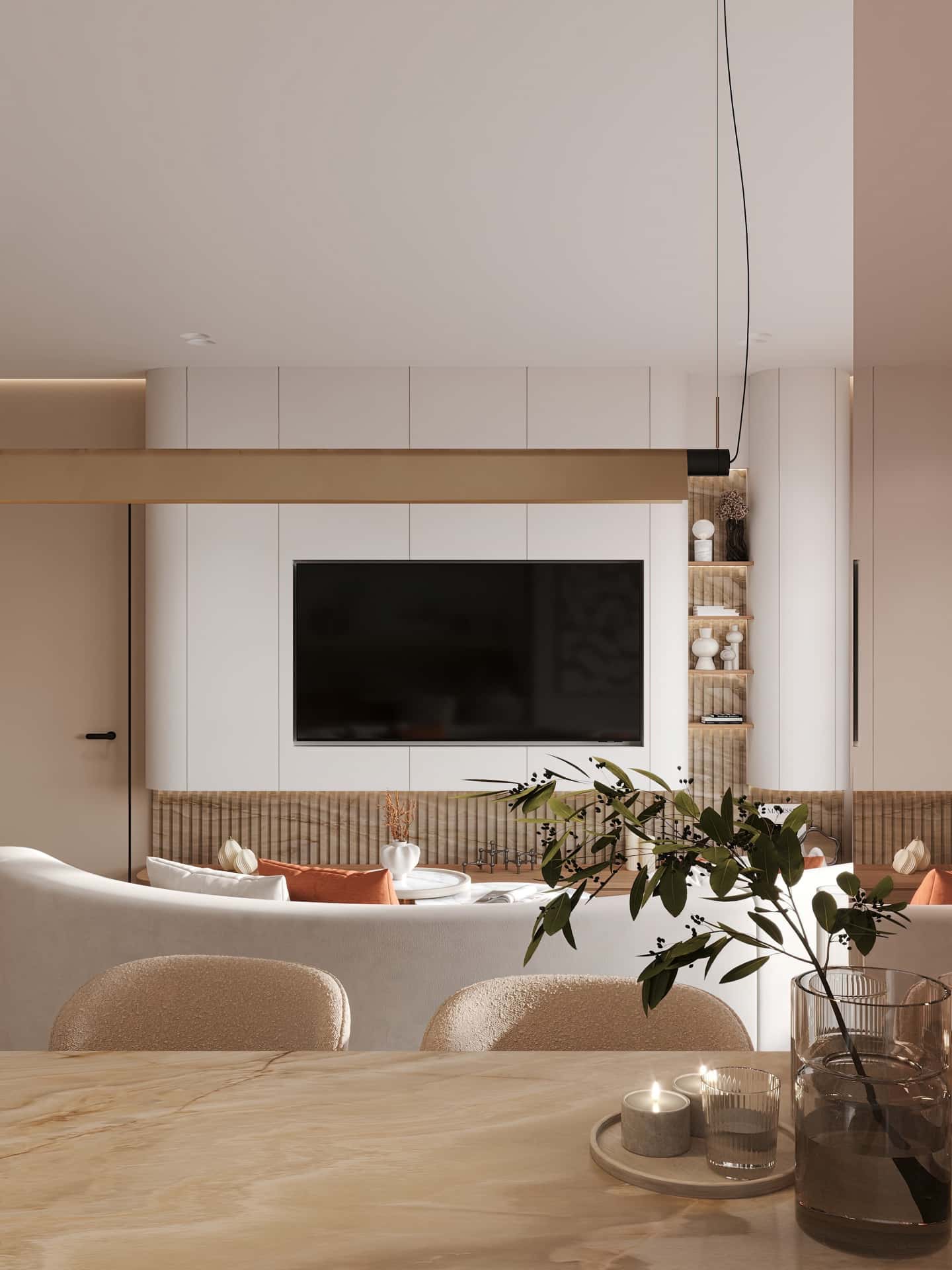 Дизайн и ремонт квартиры в ЖК Эмеральд — Сияние форм, 131 м2. Кухня с балконом, фото 2