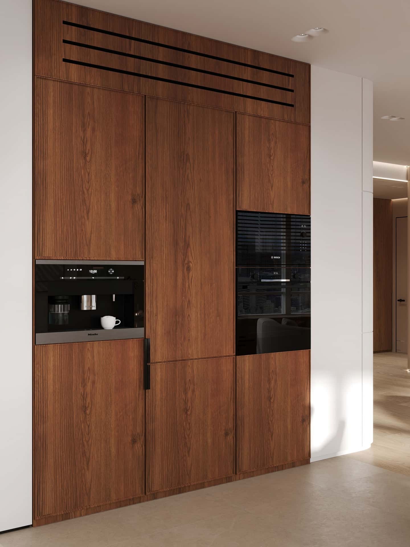 Дизайн и ремонт квартиры в ЖК Эмеральд — Сияние форм, 131 м2. Кухня с балконом, фото 4