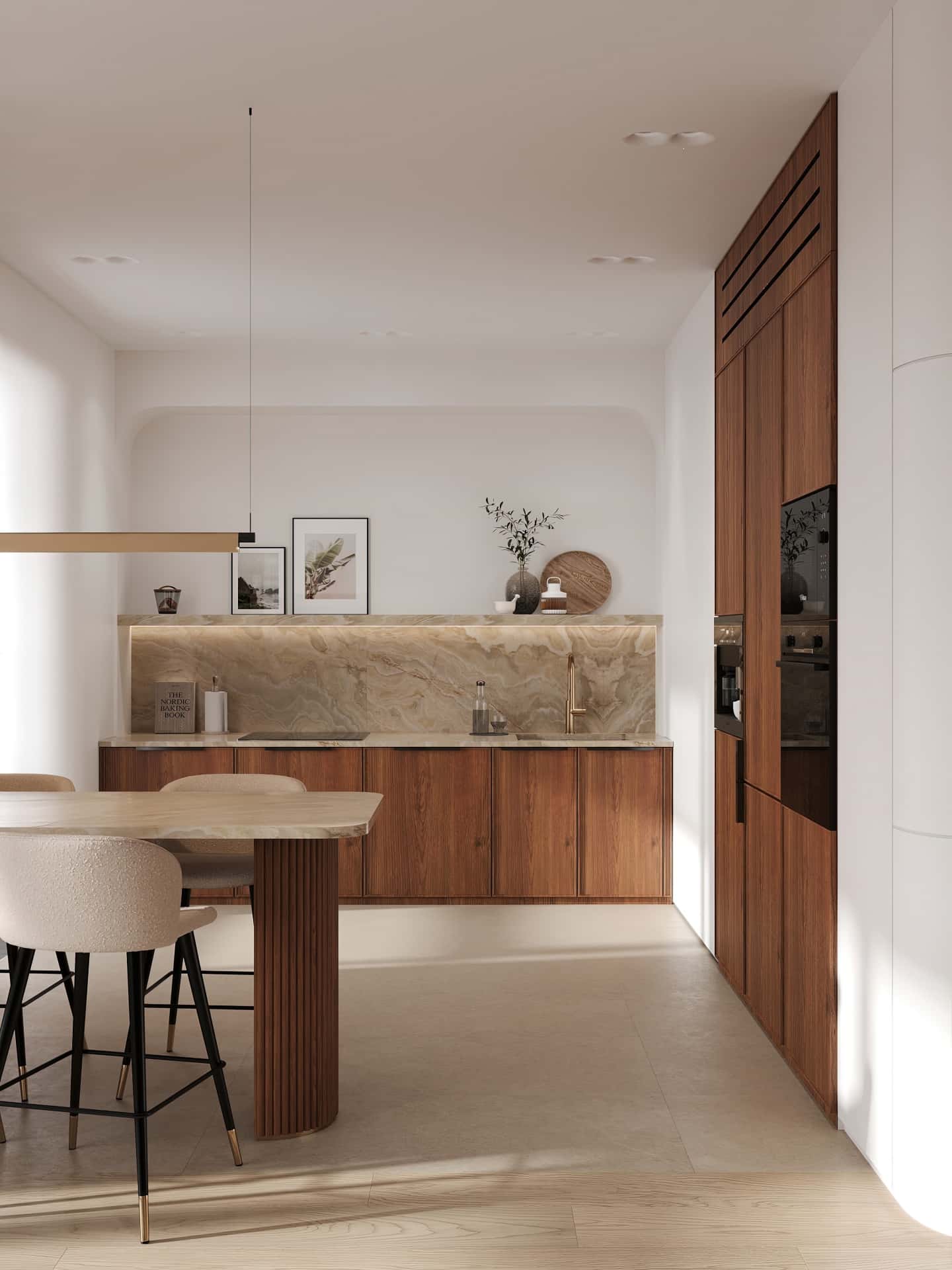 Дизайн и ремонт квартиры в ЖК Эмеральд — Сияние форм, 131 м2. Кухня с балконом