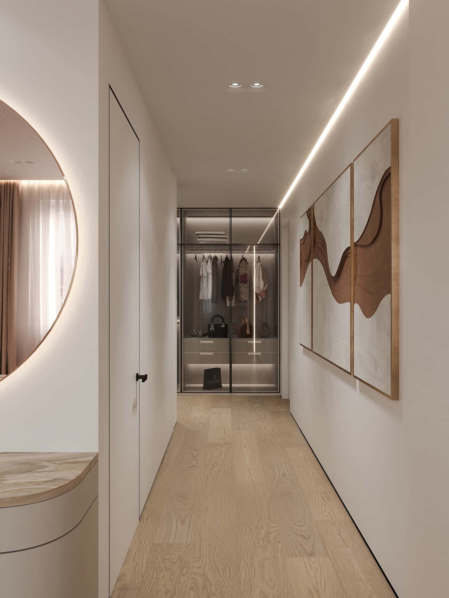 Дизайн и ремонт квартиры в ЖК Эмеральд — Сияние форм, 131 м2. Мастер-гардеробная, фото 2