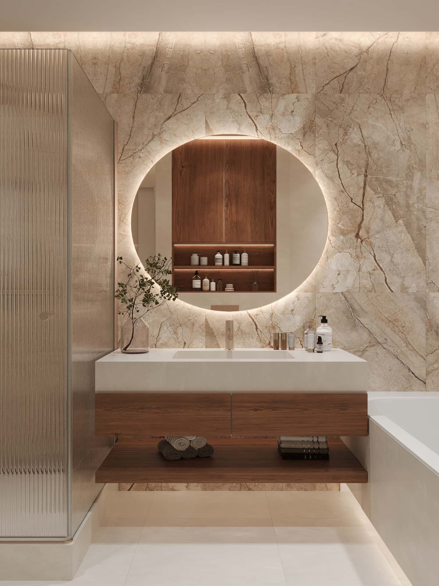 Дизайн и ремонт квартиры в ЖК Эмеральд — Сияние форм, 131 м2. Мастер-санузел