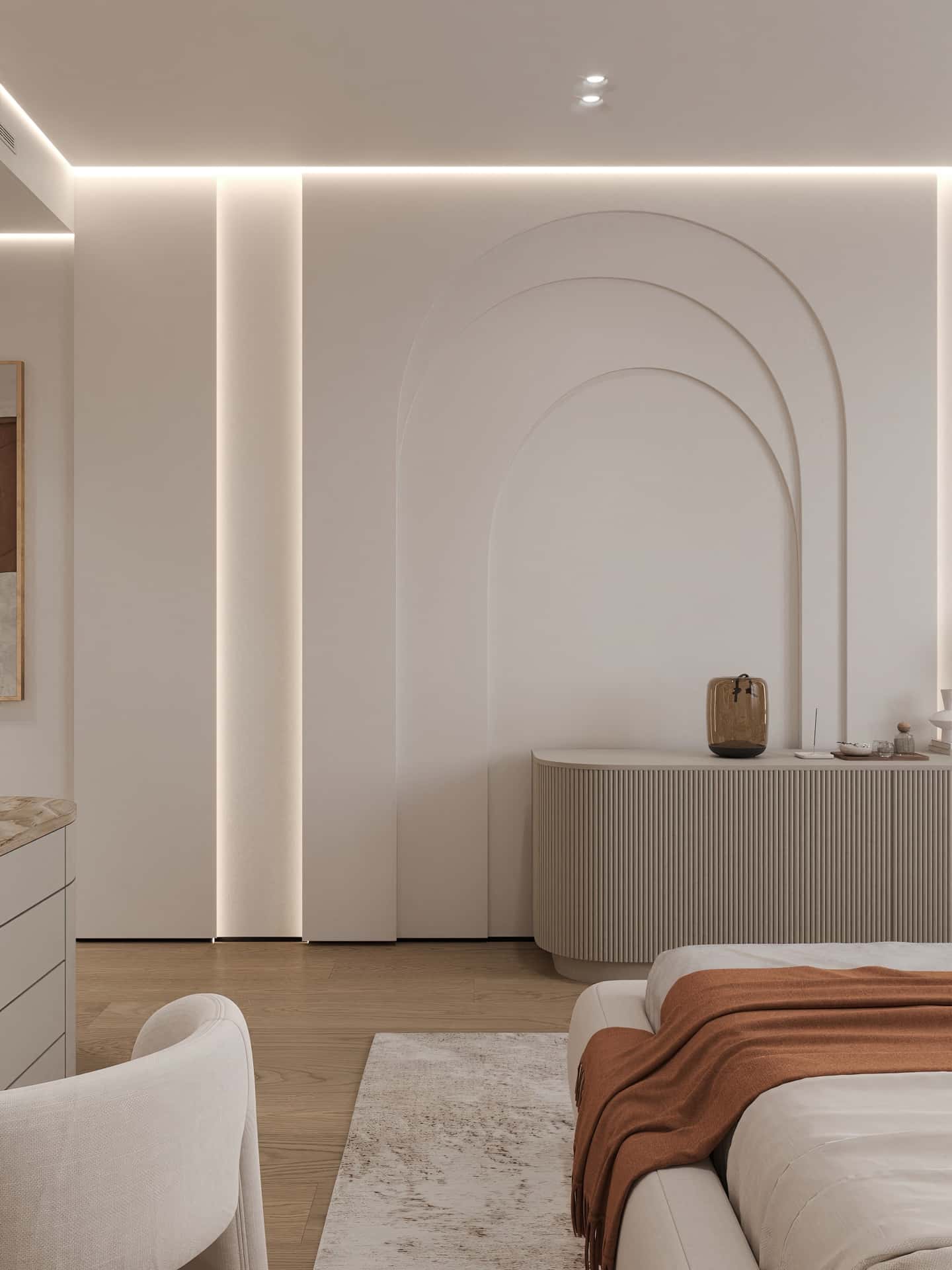 Дизайн и ремонт квартиры в ЖК Эмеральд — Сияние форм, 131 м2. Мастер-спальня, фото 6