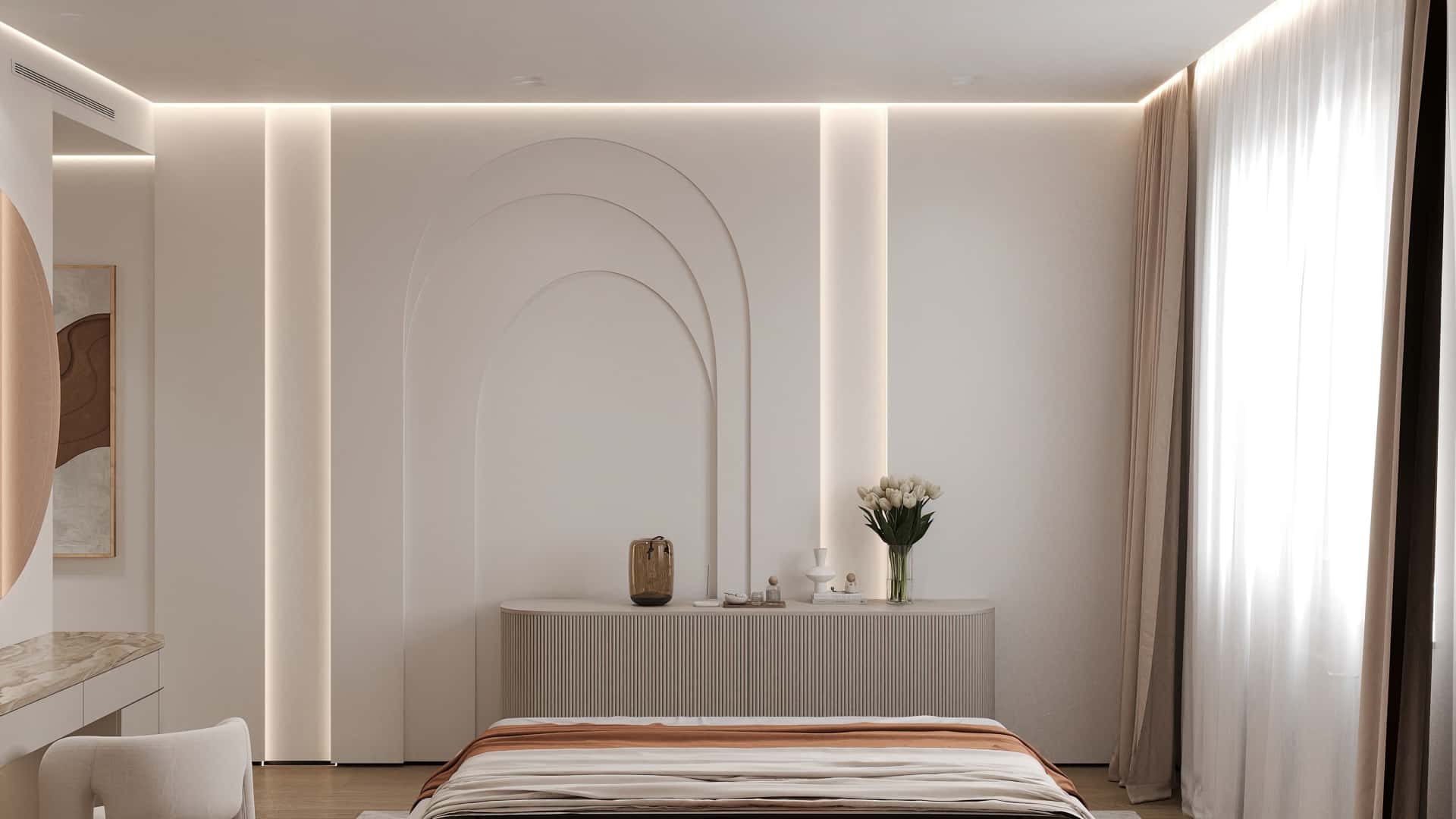 Дизайн и ремонт квартиры в ЖК Эмеральд — Сияние форм, 131 м2. Мастер-спальня, фото 9