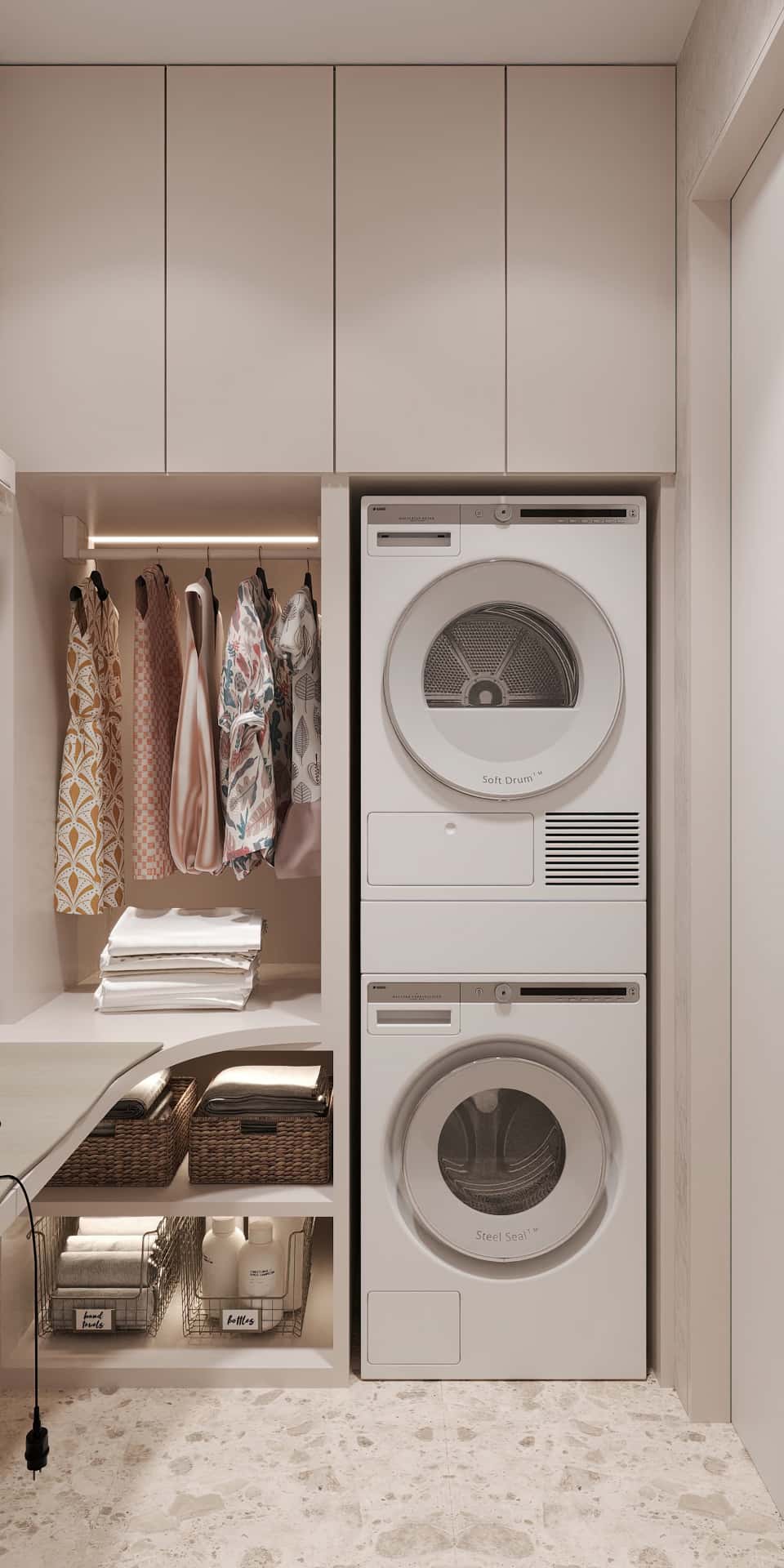 Дизайн и ремонт квартиры в ЖК Эмеральд — Сияние форм, 131 м2. Постирочная