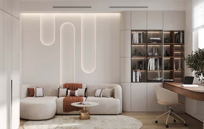 Дизайн и ремонт квартиры в ЖК Эмеральд в стиле бионика. Гостевая