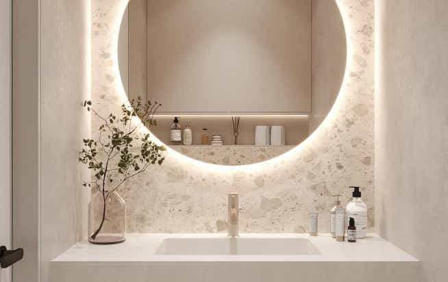 Дизайн и ремонт квартиры в ЖК Эмеральд в стиле бионика. Гостевой санузел