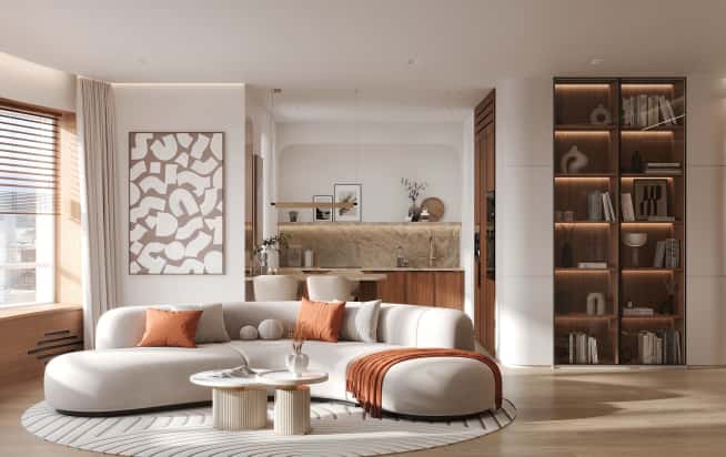 Дизайн и ремонт квартиры в ЖК Эмеральд в стиле бионика. Гостиная, фото 10