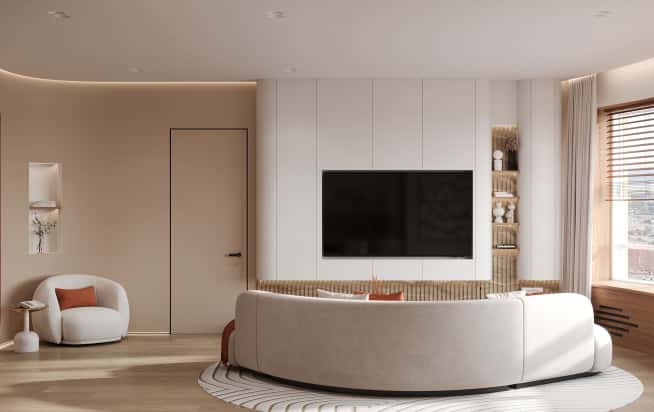 Дизайн и ремонт квартиры в ЖК Эмеральд в стиле бионика. Гостиная, фото 9