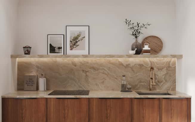 Дизайн и ремонт квартиры в ЖК Эмеральд в стиле бионика. Кухня с балконом, фото 3