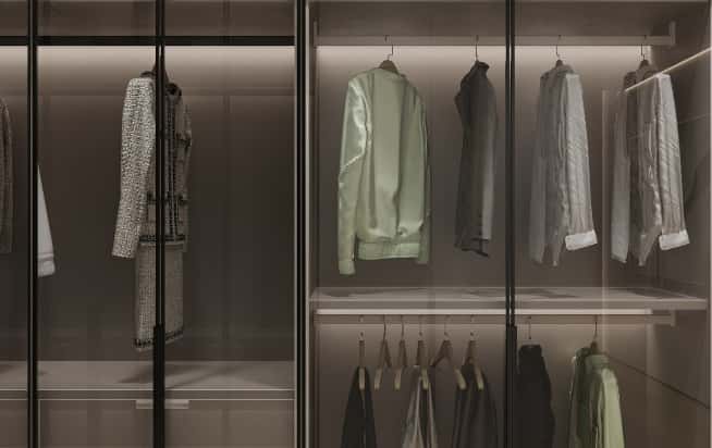 Дизайн и ремонт квартиры в ЖК Эмеральд в стиле бионика. Мастер-гардеробная, фото 4