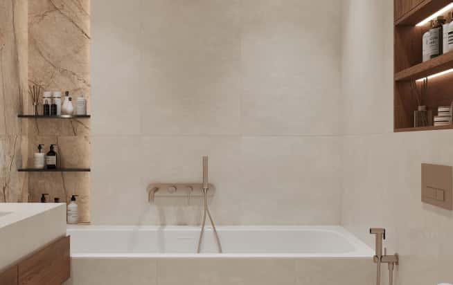 Дизайн и ремонт квартиры в ЖК Эмеральд в стиле бионика. Мастер-санузел, фото 2