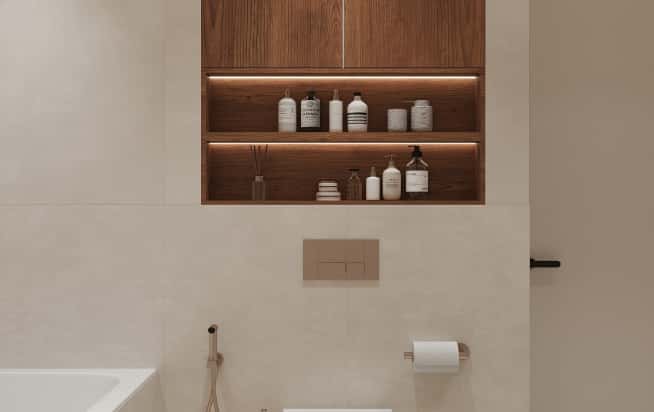 Дизайн и ремонт квартиры в ЖК Эмеральд в стиле бионика. Мастер-санузел, фото 3