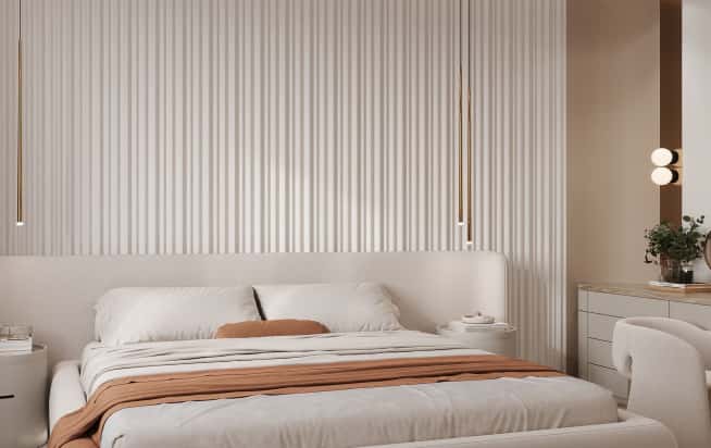 Дизайн и ремонт квартиры в ЖК Эмеральд в стиле бионика. Мастер-спальня, фото 4