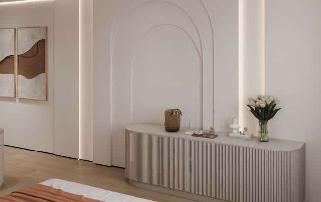 Дизайн и ремонт квартиры в ЖК Эмеральд в стиле бионика. Мастер-спальня, фото 5