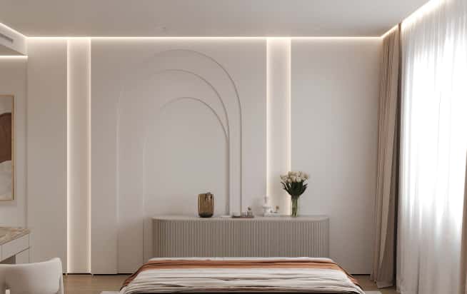 Дизайн и ремонт квартиры в ЖК Эмеральд в стиле бионика. Мастер-спальня, фото 9