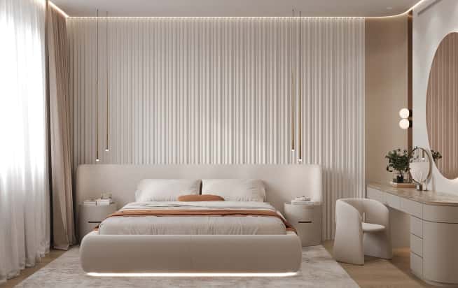 Дизайн и ремонт квартиры в ЖК Эмеральд в стиле бионика. Мастер-спальня