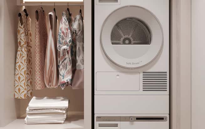 Дизайн и ремонт квартиры в ЖК Эмеральд в стиле бионика. Постирочная