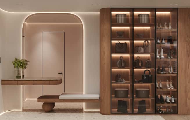 Дизайн и ремонт квартиры в ЖК Эмеральд в стиле бионика. Прихожая и коридор