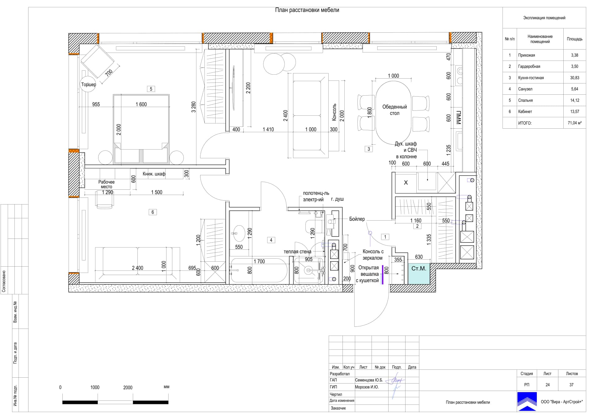 Дизайн и ремонт квартиры в ЖК Филисити — Пространство мечты, 71 м2. Планировка