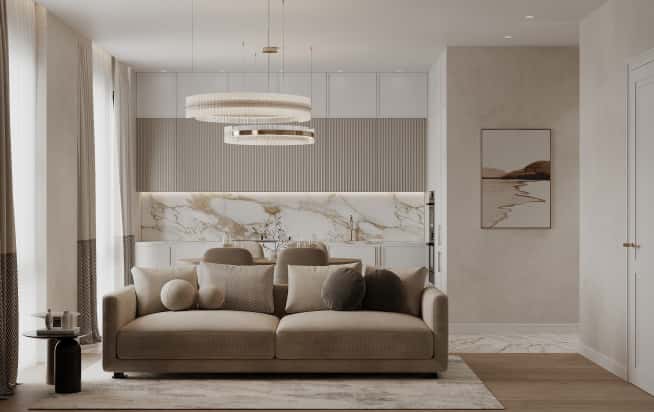 Дизайн и ремонт квартиры в ЖК Филисити в стиле современная классика. Кухня-гостиная, фото 12