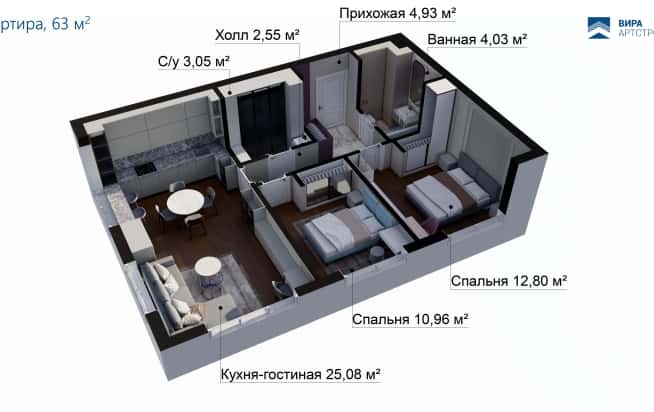 Дизайн и ремонт квартиры в ЖК «Фридом» в стиле современная классика. Планировка, фото 1