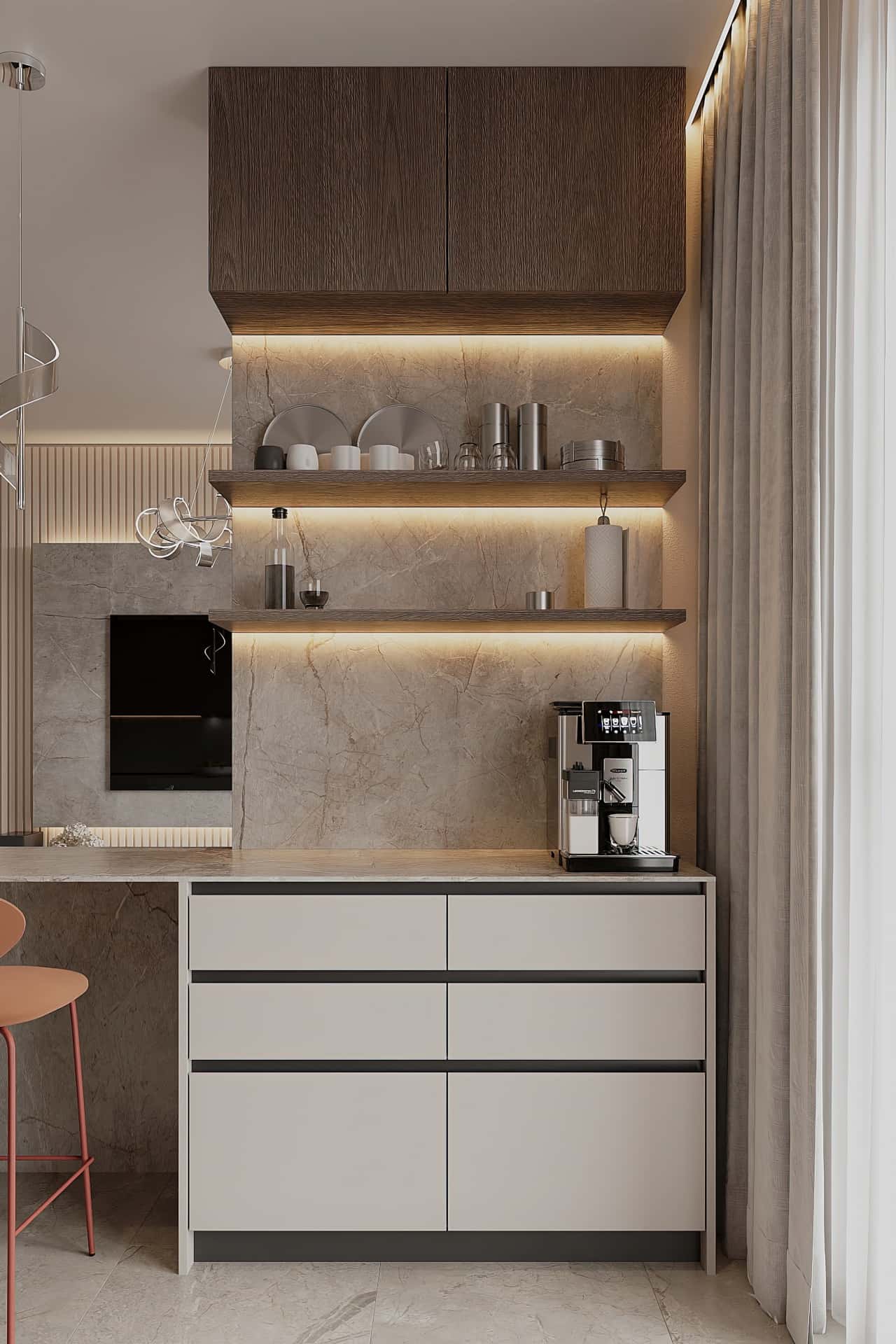 Дизайн и ремонт квартиры в ЖК iLove — Со вкусом кофе, 120 м2. Кухня-гостиная, фото 4