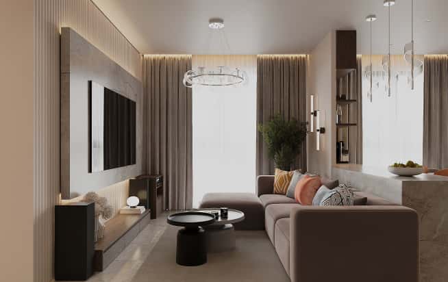 Дизайн и ремонт квартиры в ЖК iLove в стиле современный. Кухня-гостиная