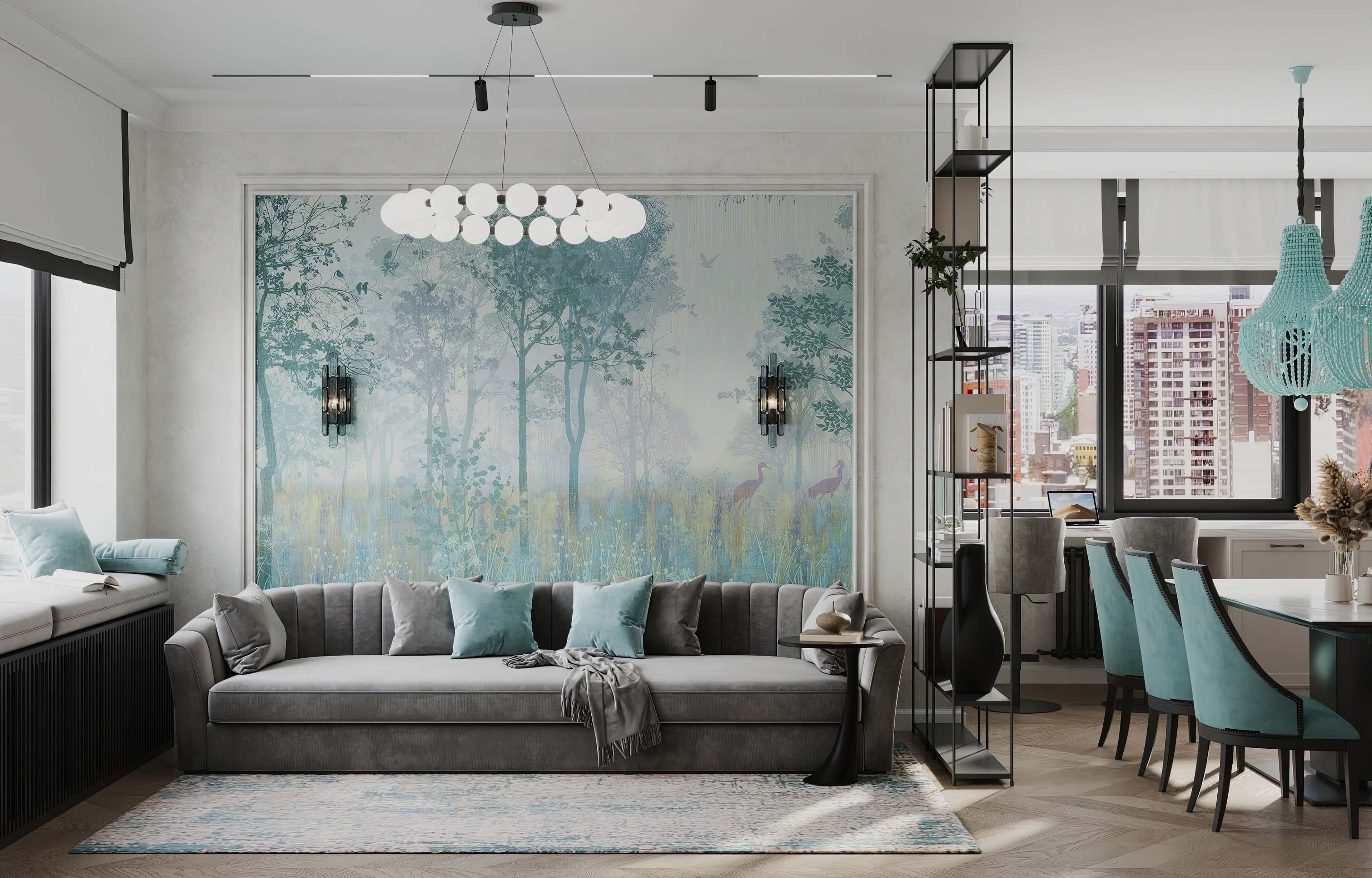 Оформление интерьера кухни-гостиной. Фото № 81368.