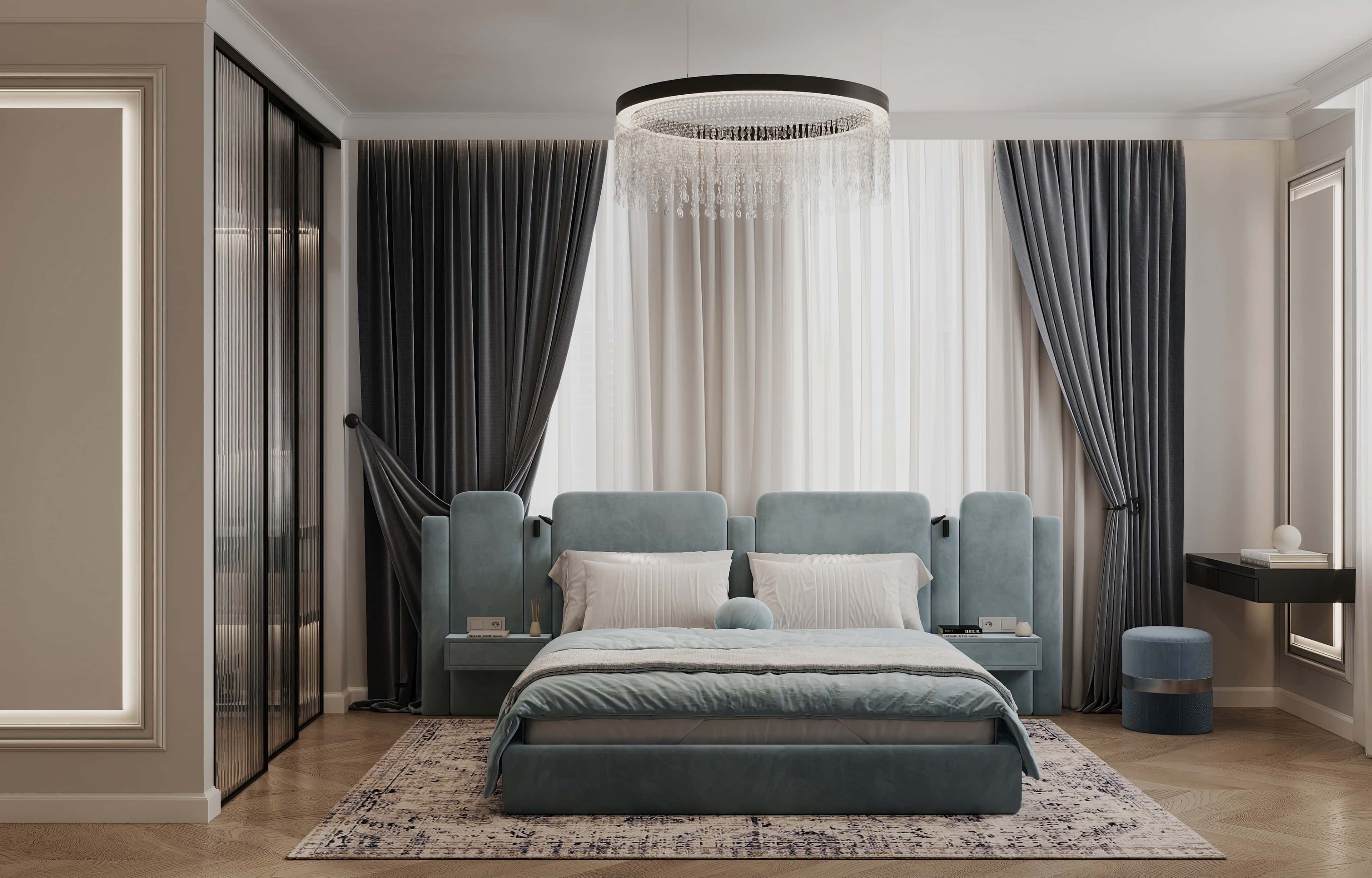 Оформление интерьера спальни. Фото № 81358.